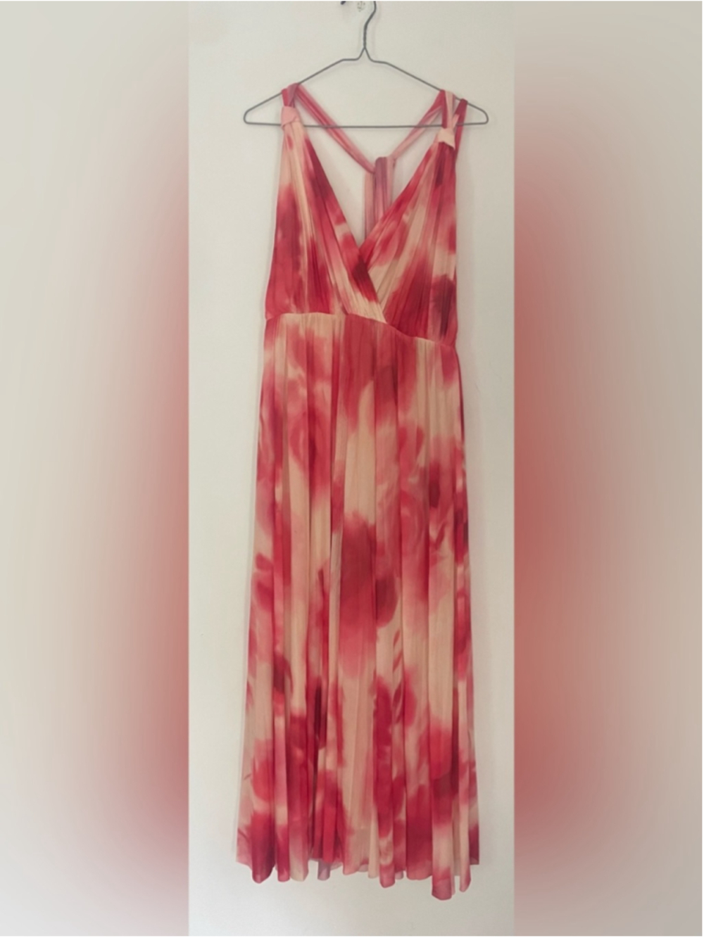 Mango Pink Watercolor Pleated Maxi Dress Large - Picture 7 of 14